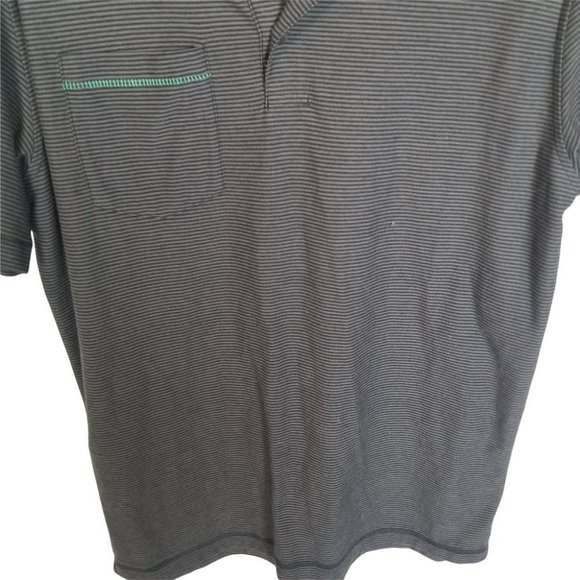 Link Soul Mens M Gray Striped Tempus Fugit Polo Shirt Short Sleeves Collared - Picture 3 of 8